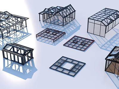 Sunroom Frame Structures With Various Designs And Modern Geometric Architectural Shapes 3d model