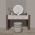 Modern Dressing Table With Round LED Mirror Drawers Padded Stool And Skincare Products