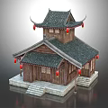 Traditional Chinese Ancient Architecture With Classic Overhanging Eaves Wooden Structure And Red Lanterns