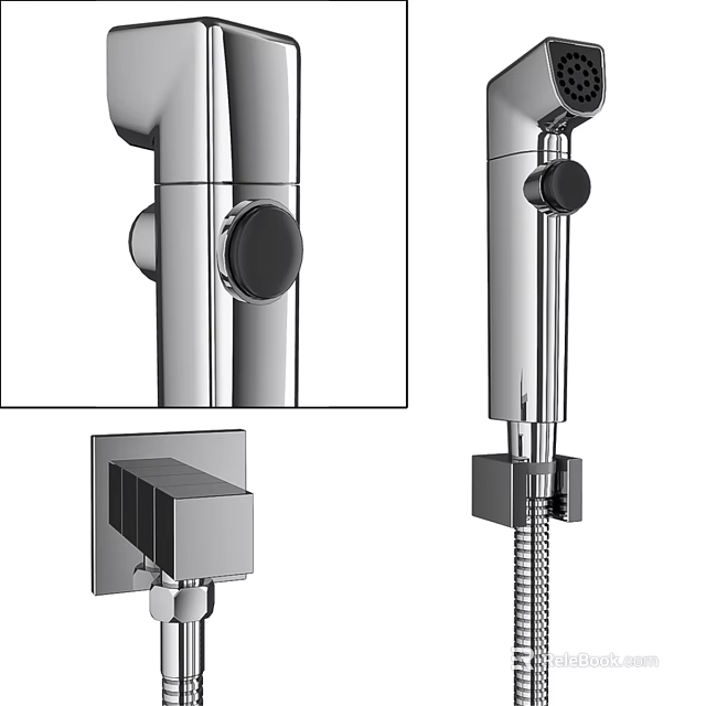 Chrome Toilet Bidet Sprayer Fixture With Handheld Nozzle And Mounting Bracket 3d model 