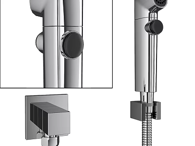 Chrome Toilet Bidet Sprayer Fixture With Handheld Nozzle And Mounting Bracket 3d model