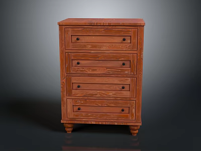 Traditional Wooden Chest of Drawers With Four Drawers And Metal Handles On Short Legs 3d model