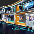 Futuristic Modern Liquor And Tobacco Store Interior With LED Lighting Glass Counters And Display Shelves
