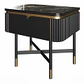 Modern Black Nightstand With Gold Accents Vertical Stripes And Metal Legs