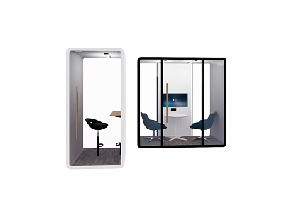 Modern Lounge Pods With High Stool Small Table Blue Chairs And TV Screen 3d model