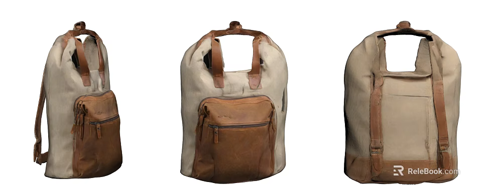 Stylish Canvas And Leather Bag With Top Handles And Front Pocket Design 3d model 