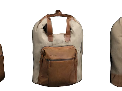 Stylish Canvas And Leather Bag With Top Handles And Front Pocket Design 3d model