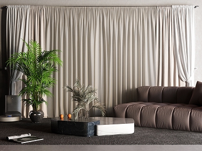 Curtain Gauze Curtain Leather Sofa Marble Coffee Table Sweeping Robot model