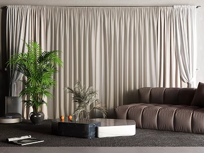 Curtain Gauze Curtain Leather Sofa Marble Coffee Table Sweeping Robot 3d model