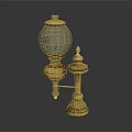 Vintage Gold Brass Wall Lamp With Patterned Transparent Glass Shade And Decorative Base