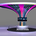 Modern Exhibition Booth Design With Colorful Lines Circular Top And Display Screen