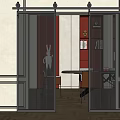 Modern Sliding Barn Door With Glass Panel And Black Metal Frame For Interior Design