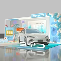 Interactive Zone Featuring White Car Display Booth Balloons Decorations and Visitor Interaction 3d model