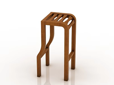 Wooden Modern Bar Stool With Curved Legs And Slatted Backrest Design 3d model