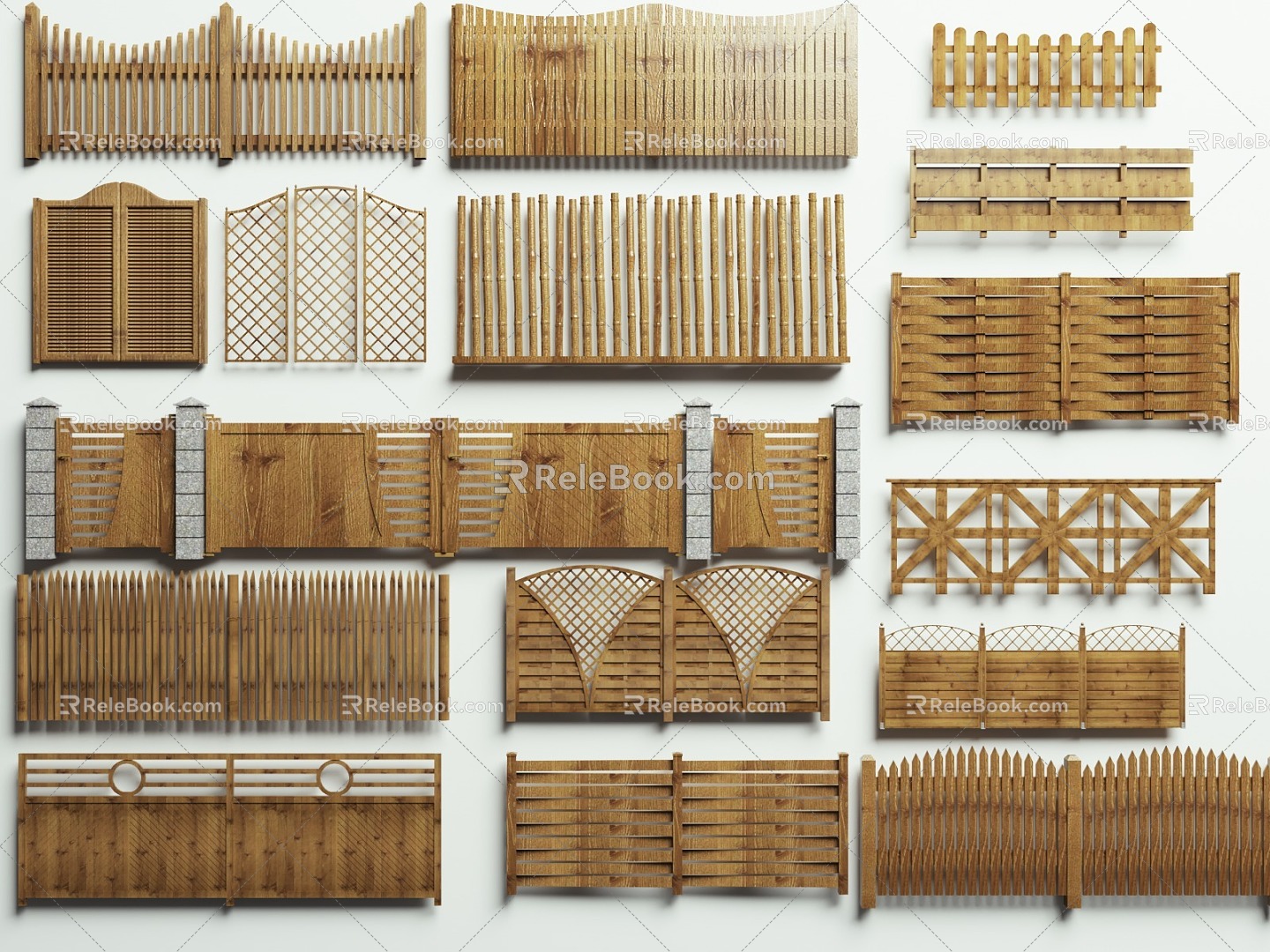 Chinese Style Pastoral Style Fence Combination Bamboo Fence Wooden Grille Wooden Railing 3d model