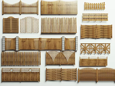 Decorative Wooden Garden Fences With Various Designs for Outdoor Landscaping 3d model