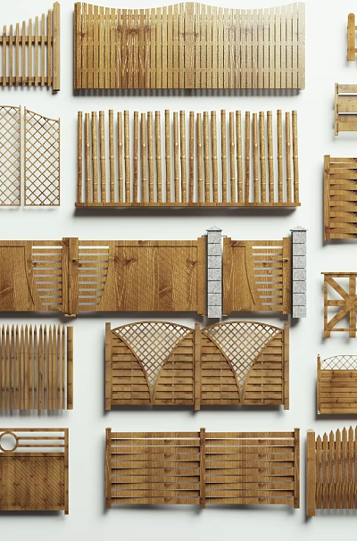 Decorative Wooden Garden Fences With Various Designs for Outdoor Landscaping 3d model