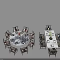 Dining Table Set With Round And Rectangular Tables Matching Chairs And Tabletop Decorations 3d model