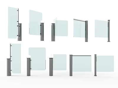 Public Facilities Glass Barriers with Transparent Panels and Metal Posts Multiple Angles 3d model