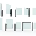 Public Facilities Glass Barriers with Transparent Panels and Metal Posts Multiple Angles