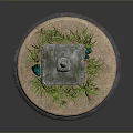 Japanese Stone Lantern Garden Decor With Circular Base And Green Grass