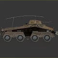 Detailed Military Armored Vehicle Weapon Model With Six Wheels And Roof Structure