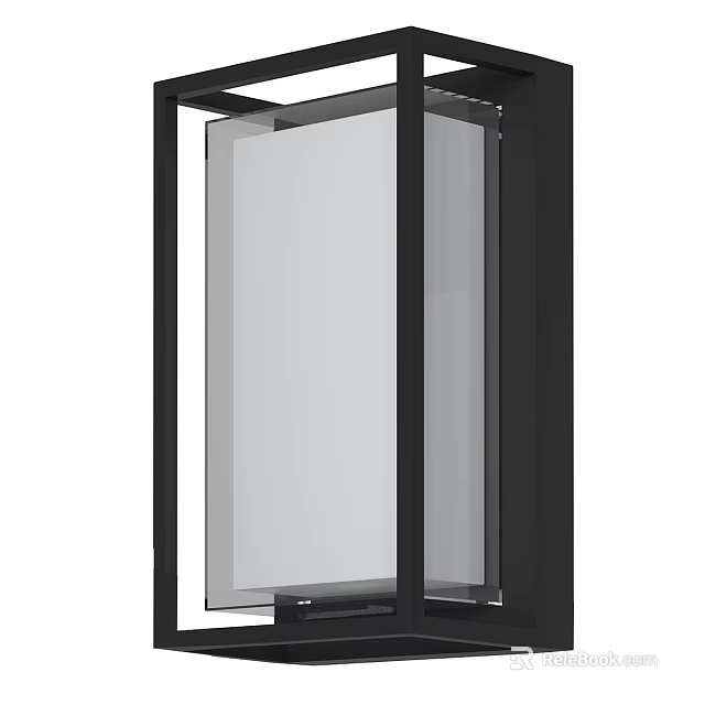 Black Metal Framed Wall Light With Clear Glass Panel For Modern Interior 3d model 