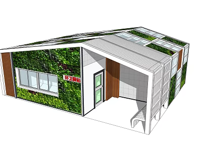 Modern Building Exterior Featuring Green Wall Vertical Garden Skylights Entrance And Windows 3d model