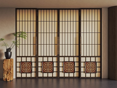 New Chinese-style sliding door 3d model