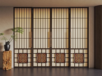 New Chinese-style sliding door 3d model