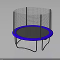 Round Trampoline with Blue Jumping Surface Metal Frame Safety Net Enclosure and Support Legs