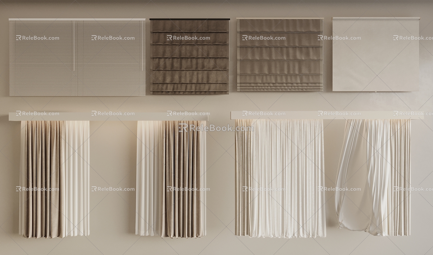 modern fabric curtain gauze blinds venetian blinds sunshade 3d model