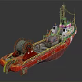 Red Industrial Ship Equipped With Large Winch And Deck Gear 3d model