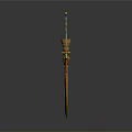 Ornate Fantasy Sword With Orange Blade Golden Decorations And Green Hilt