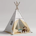 Striped Kids Teepee Tent With Beige Door Teddy Bear And Cushion Interior