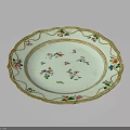 Elegant Decorative Ceramic Plate With Oval Shape Gold Rim And Colorful Floral Patterns