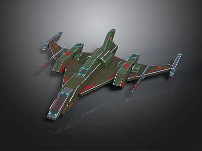 Futuristic Cosmic Spaceship Design With Green Red Metallic Finish And Illuminated Details 3d model