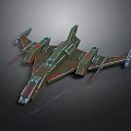 Futuristic Cosmic Spaceship Design With Green Red Metallic Finish And Illuminated Details