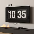 75 Inch TV on Wall Displaying 10 35 AM Time with Fireplace and TV Stand