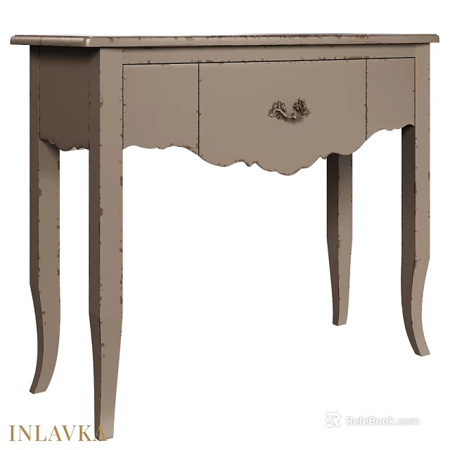 Vintage Style Light Brown Dining Table With Decorative Drawer And Elegant Legs 3d model 