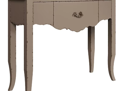 Vintage Style Light Brown Dining Table With Decorative Drawer And Elegant Legs 3d model