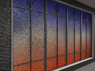 Modern Glass Partition With Textured Glass Blue To Orange Gradient And Metal Frame 3d model