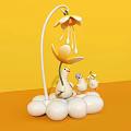 Interactive Area With Yellow Background White Flower And Three Ducks On Egg Shaped Objects 3d model