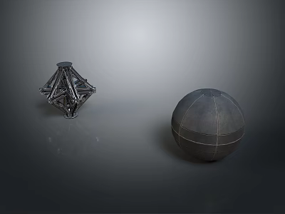 Dark Geometric Polyhedron And Sphere With Metallic Texture On Gray Background 3d model
