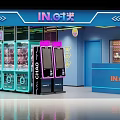 Fun Amusement Park Featuring Neon Sign Claw Machines Counter And Blue Pink Decor