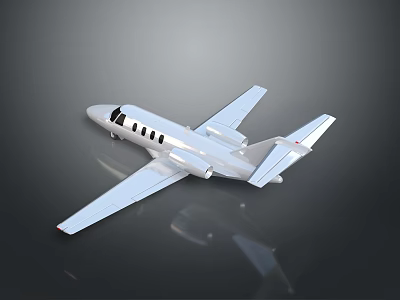 Silver Private Jet with Fuselage Wings Windows and Tail on Smooth Black Background 3d model