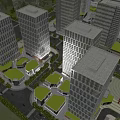 Modern Aerial Planning Of Urban Area With High Rise Buildings And Green Landscaped Spaces