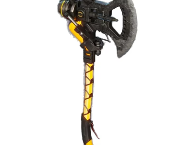 Mechanical Battle Axe With Glowing Yellow Accents And Black Metal Design 3d model