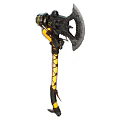 Mechanical Battle Axe With Glowing Yellow Accents And Black Metal Design