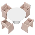 Modern Round White Dining Table Set With Beige Upholstered Chairs 3d model